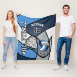 Volleyball 🏐 Sport in Blue, White and Grey Fleece Blanket<br><div class="desc">🥇AN ORIGINAL COPYRIGHT ART DESIGN by Donna Siegrist ONLY AVAILABLE ON ZAZZLE! Volleyball 🏐 Fleece Blanket available in 3 sizes. Featuring a Volleyball Sport design in a blue, white and grey pattern and DIY name and number. Makes a great gift for any volleyball player or enthusiast. Matching pillow, tote bag...</div>