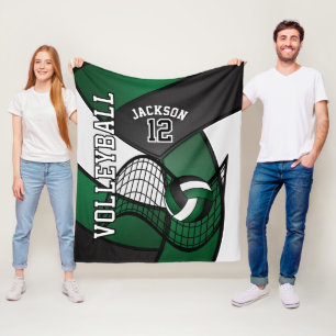 Volleyball Sport in Dark Green, White & Black Fleece Blanket