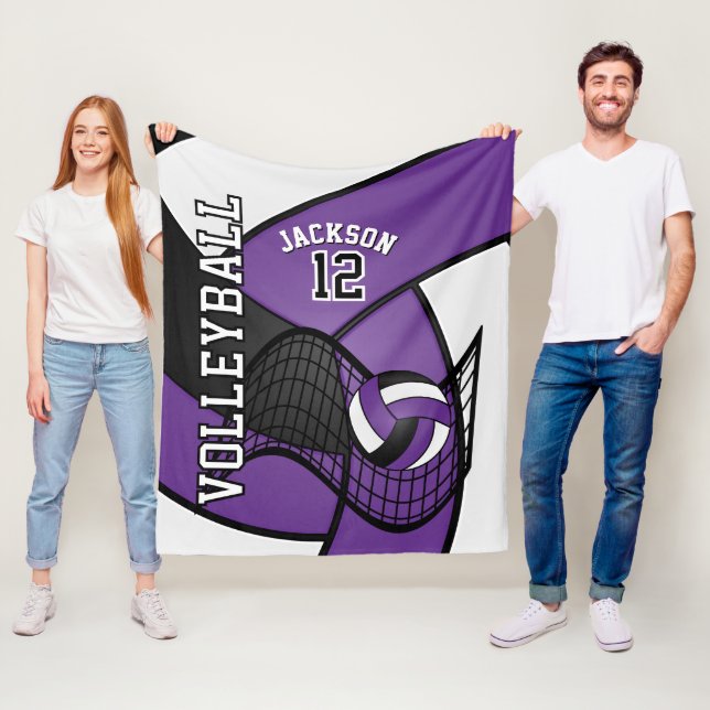 Volleyball 🏐 Sport in Purple, White & Black Fleece Blanket (In Situ)