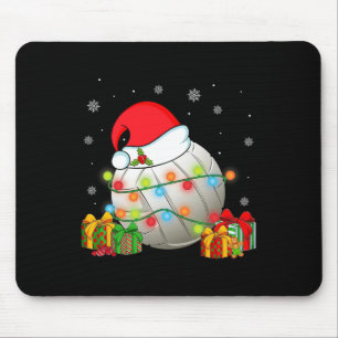 Volleyball Sports Christmas Santa Hat Xmas Lights Mouse Pad