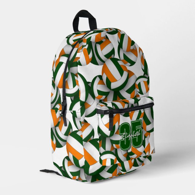 volleyball sports pattern green orange team colour printed backpack (Back Corner Left)