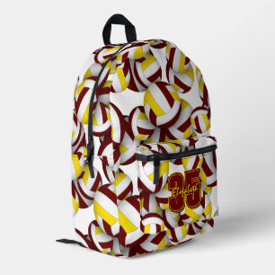 volleyball sports pattern maroon gold team colours printed backpack