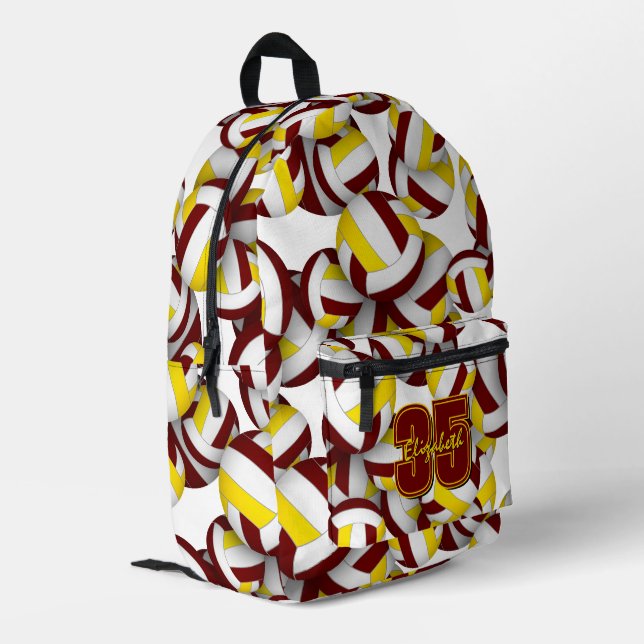 volleyball sports pattern maroon gold team colours printed backpack (Back Corner Left)