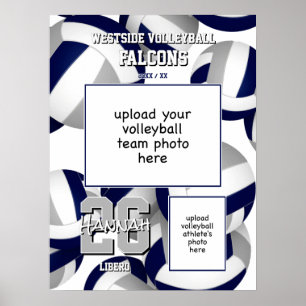 volleyball team colours with photos navy blue grey poster