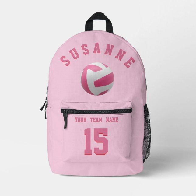 Volleyball Team Name Custom Sports Rose pink Printed Backpack (Front)