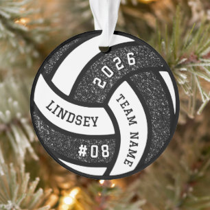 Volleyball Team Player Black Glitter Christmas Ornament