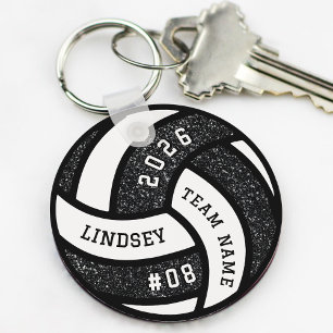 Volleyball Team Player Black Glitter Key Ring