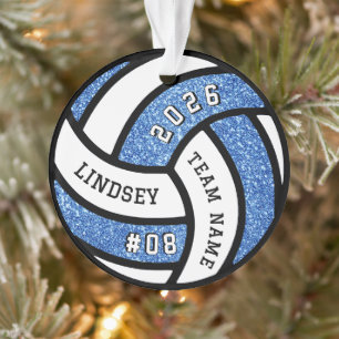 Volleyball Team Player Blue Glitter Christmas Ornament