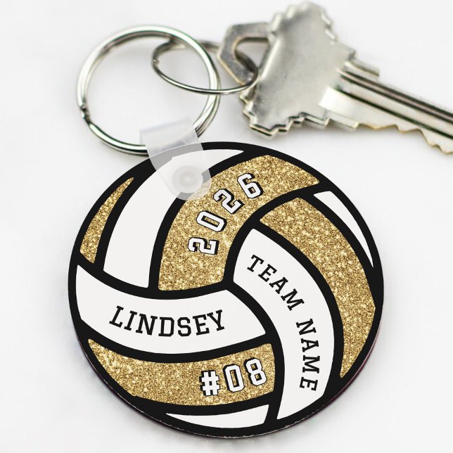 Volleyball Team Player Gold Glitter Key Ring (Volleyball Team Player Gold Glitter Keychain
)