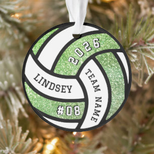 Volleyball Team Player Green Glitter Christmas Ornament