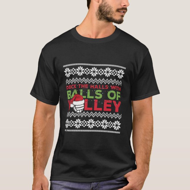 Volleyball Team Ugly Sweater Christmas Lights Sant (Front)