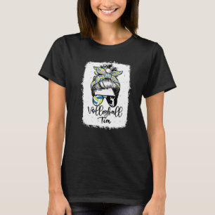 Volleyball Tia Vintage Leopard Messy Bun Bleached T-Shirt