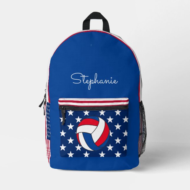 Volleyball USA flag Printed Backpack (Front)