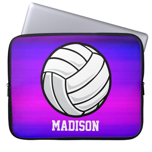 Volleyball; Vibrant Violet Blue and Magenta Laptop Sleeve (Front)