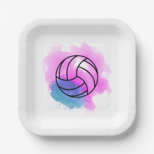 Volleyball Watercolor Abstract Paper Plate