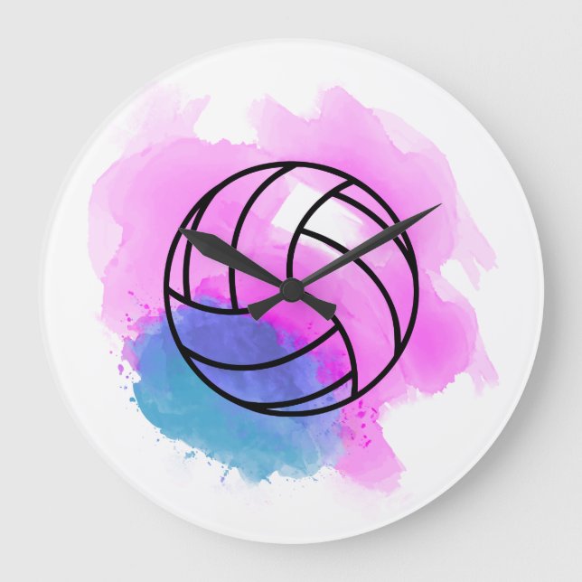 Volleyball Watercolor Large Clock (Front)