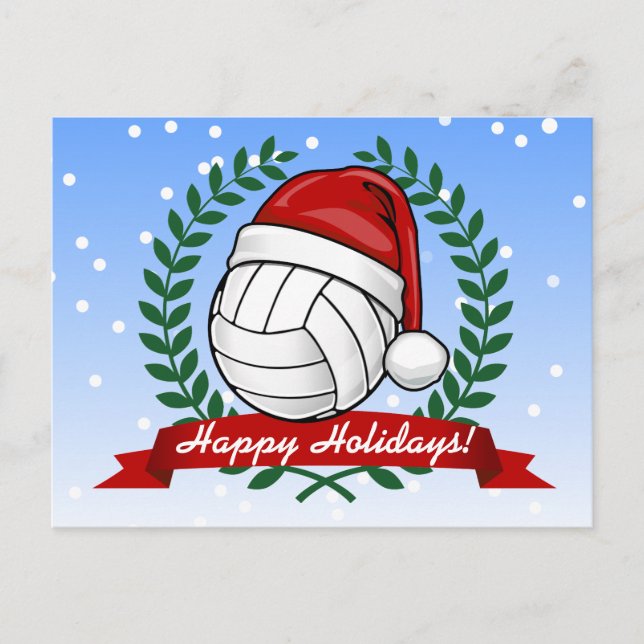 Volleyball wearing a Christmas hat Custom Holiday Postcard (Front)