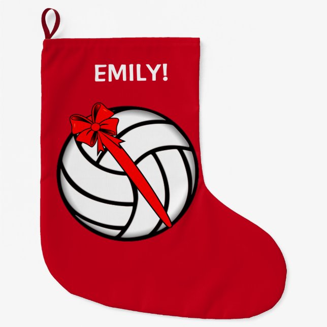 Volleyball with Bow Name Customisable Large Christmas Stocking (Front)