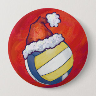 Volleyball with Christmas Hat 10 Cm Round Badge