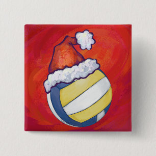 Volleyball with Christmas Hat 15 Cm Square Badge