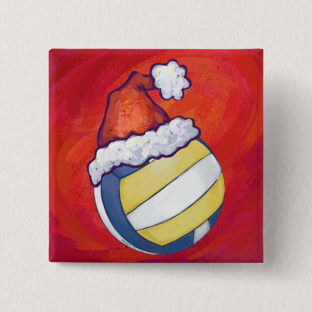 Volleyball with Christmas Hat 15 Cm Square Badge (Front)