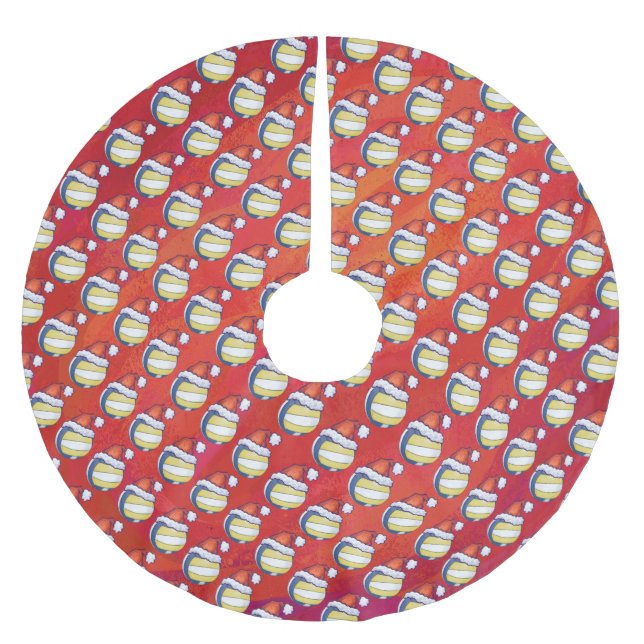 Volleyball with Christmas Hat Brushed Polyester Tree Skirt (Front)