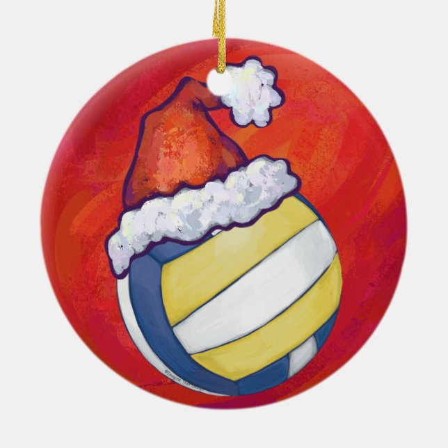 Volleyball with Christmas Hat Ceramic Tree Decoration (Back)