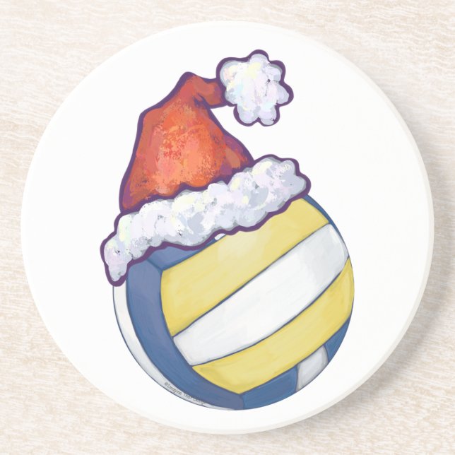 Volleyball with Christmas Hat Coaster (Front)