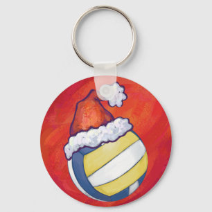 Volleyball with Christmas Hat Key Ring