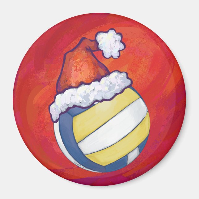Volleyball with Christmas Hat Magnet (Front)