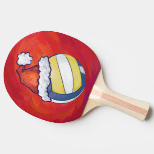 Volleyball with Christmas Hat Ping Pong Paddle