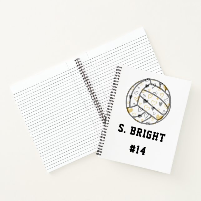 Volleyball with Hearts, Jersey Number and Name Notebook (Inside)
