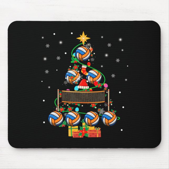 Volleyball X-mas Tree Lights Volleyball Player Lov Mouse Pad (Front)