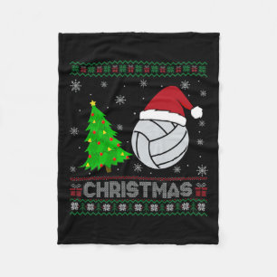 Volleyball Xmas Tree Lighting Ugly Christmas Sweat Fleece Blanket