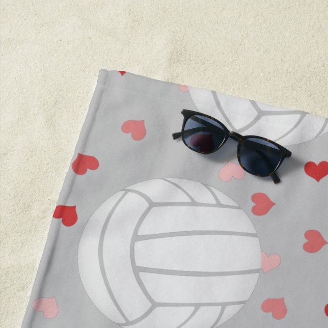 volleyballs and hearts pattern personalised beach towel (In Situ)