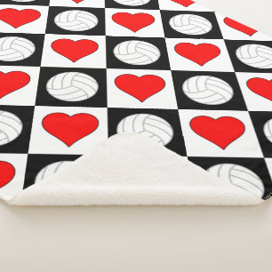 Volleyballs & Hearts Cute Checkered Pattern Warm Sherpa Blanket