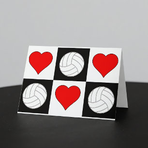 Volleyballs & Hearts Cute Chequered Greeting Card