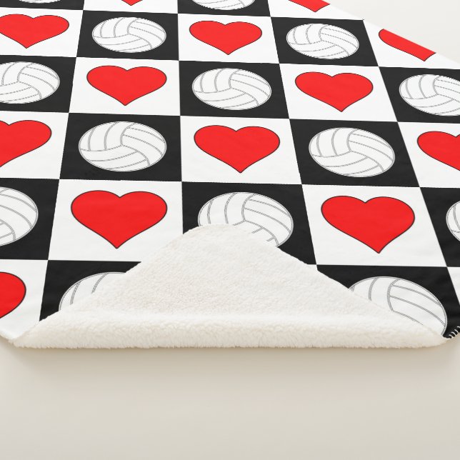 Volleyballs & Hearts Cute Chequered Pattern Warm Sherpa Blanket (3/4)