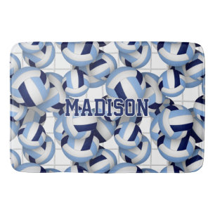 Volleyballs pattern w net bkgrd navy lt blue bath mat