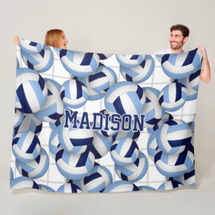 Volleyballs pattern w net bkgrd navy lt blue fleece blanket