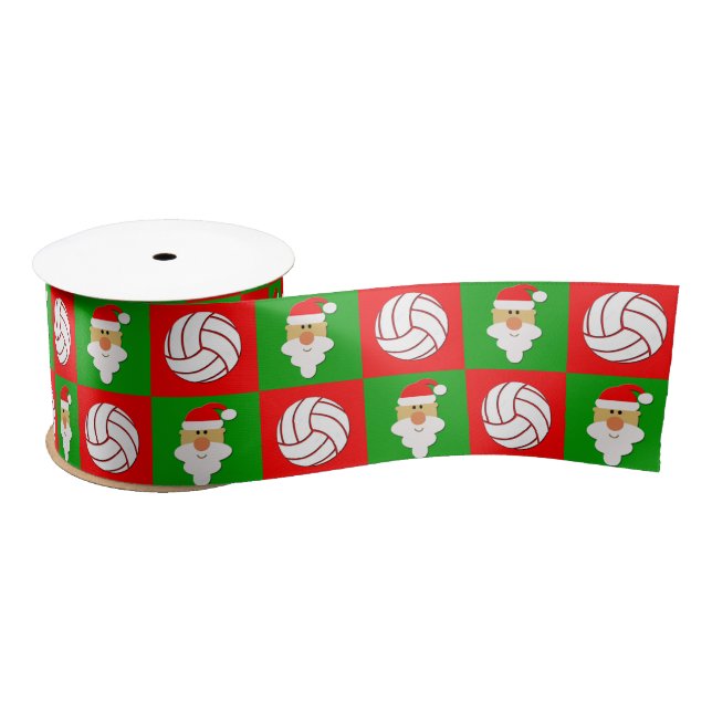 Volleyballs & Santa Clause Christmas Gift Wrapping Satin Ribbon (Spool)