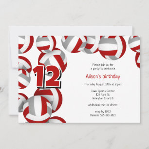 volleyballs with red grey team colours kids party invitation
