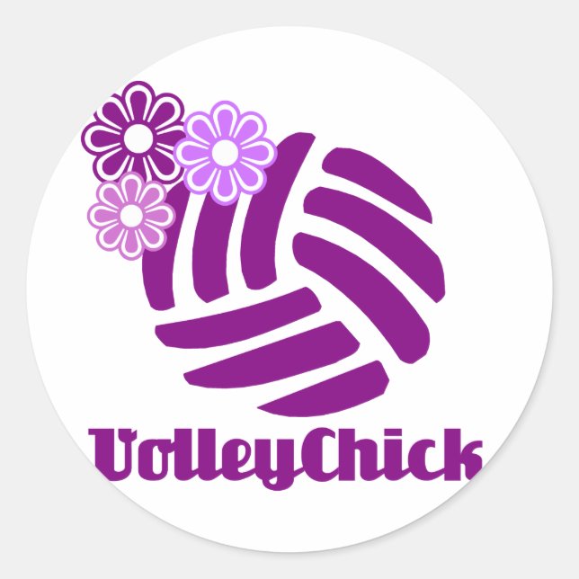 VolleyChickPurpleFlowers Classic Round Sticker (Front)