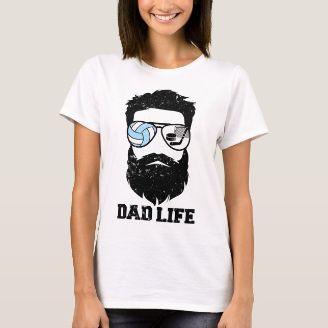 Volleyll Hockey Dad Messy Hair Beard Volleyll Hock T-Shirt (Front)