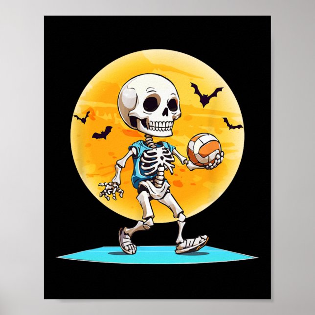 Volleyll Skeleton Scary Volleyll Player Halloween  Poster (Front)