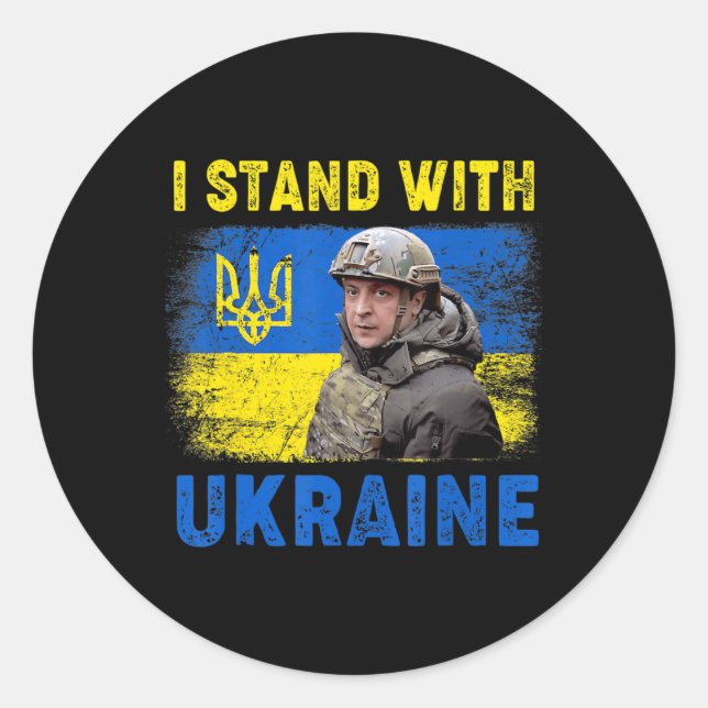 Volodymyr Zelensky I Stand With Ukraine Ukrainian  Classic Round Sticker (Front)