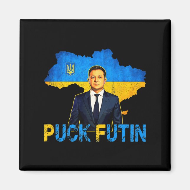 Volodymyr Zelensky Puck Futin Meme I Stand With Uk Magnet (Front)
