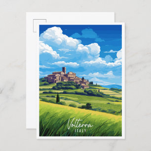 Voltera Italy vintage travel illustration Postcard