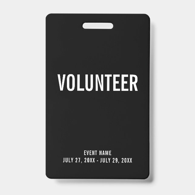 Volunteer All Access Pass Event Black ID Badge (Front)