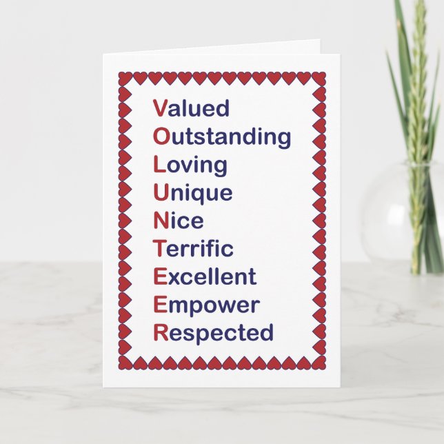 Volunteer Appreciation Thanks Hearts Red White  Thank You Card (Front)